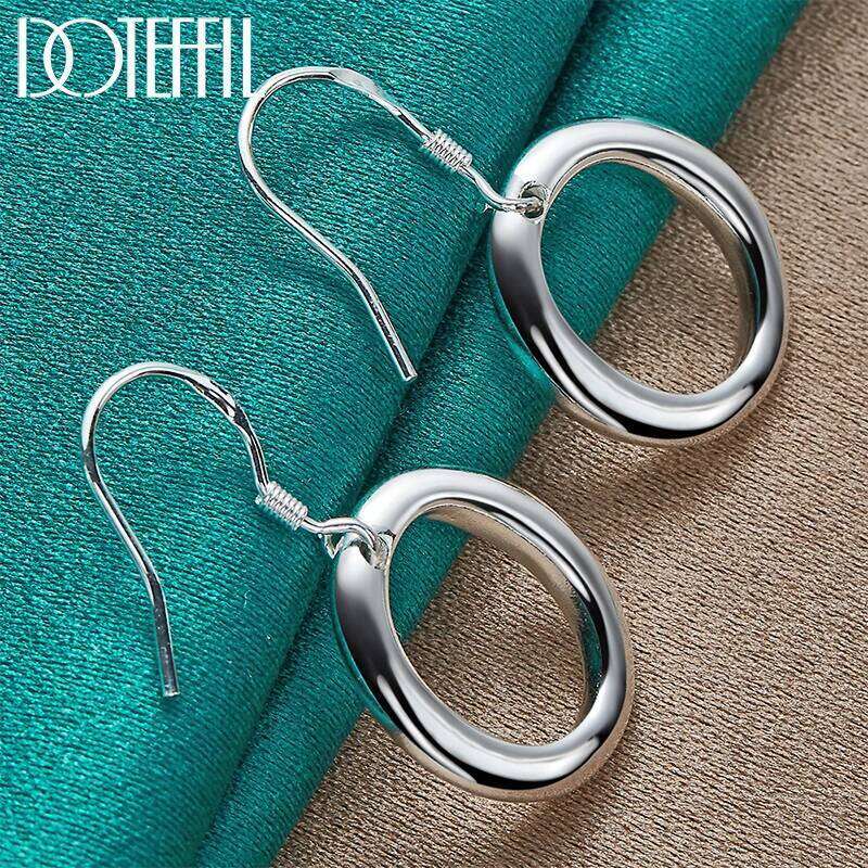 DOTEFFIL 925 Sterling Silver Circle Round O Drop Earrings For Woman Wedding Engagement Fashion Party Charm Jewelry