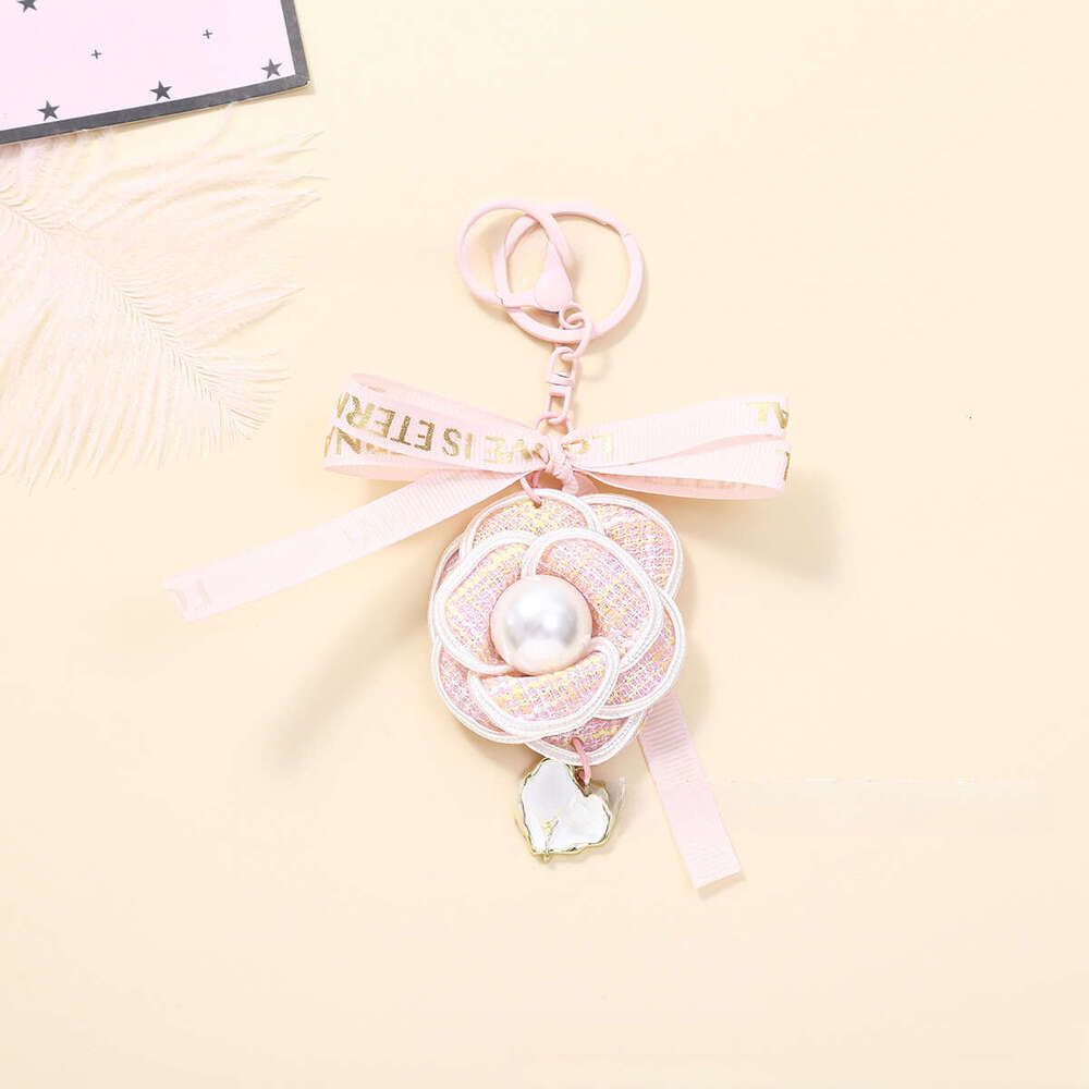 Bag Charm New Pearl Camellia Ribbon Braided Rope DIY Pendant Keychain Multifunctional Phone Bag Chain Accessory