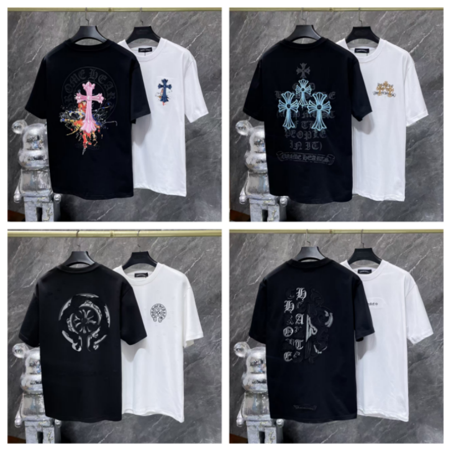 chrome Crossed Feathered Hoof Sanskrit Printed chromesweatshirts t shirt Men Women Trendy Loose Fitting Pure Cotton Sweat Absorbing Urban Streetwear Casual Tees