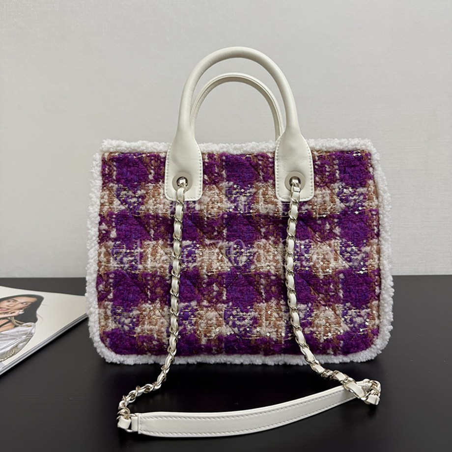 Designer Shopping Bag Tweed Shearling Lambskin Small 39.5cm Luxury Tote bag Diamond quality Handbag With box CAS5688