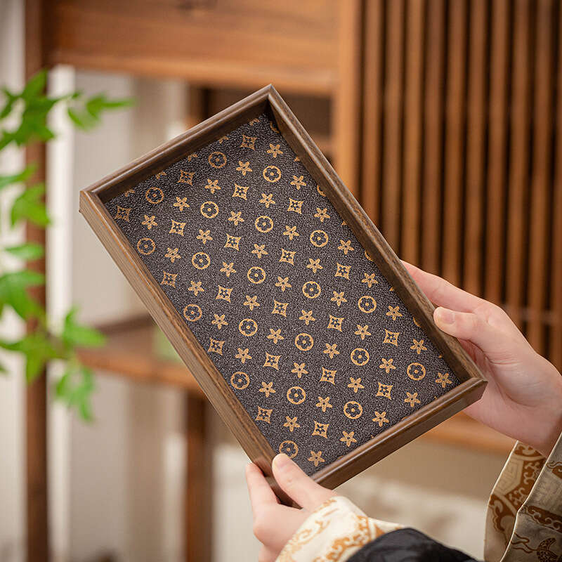 Vintage Light Luxury Leather Chinese Tea Tray Household Rectangular Desktop Jewelry Display Key Entryway Storage Box