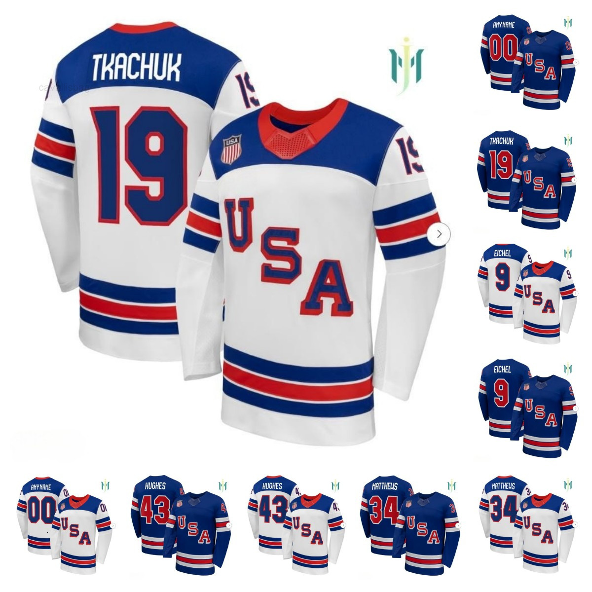 Matthew Tkachuk Quinn Hughes Auston Matthews Jack Eichel Mens Custom 2026 USA Hockey Replica hockey jersey -all stitched women youth all size