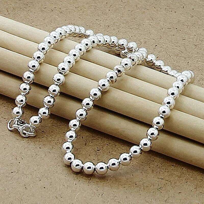 925 Sterling Silver 4MM/6MM/8MM/10MM Smooth Beads Ball Chain Necklace For Women Men Fashion Jewelry