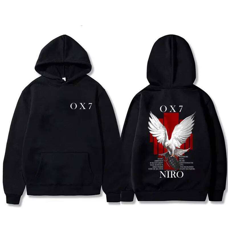 Rap singer Niro OX7 patterned hoodie and women, hip-hop fashion sportswear men, casual retro pullover for men XJ260107