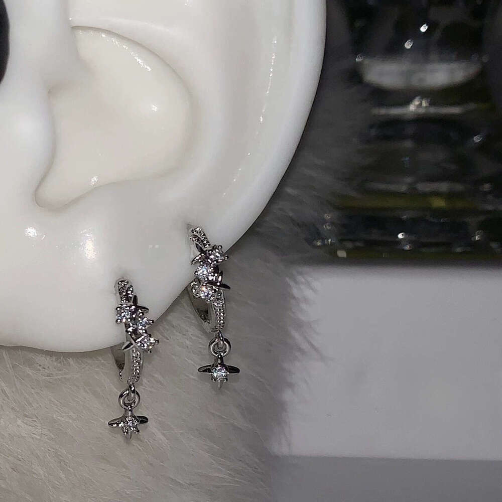 Earrings designer earring Double Piercing Sparkling Star Pendant Niche Design High end Sense Hoop Clips Daily Versatile Ear Jewelry gift