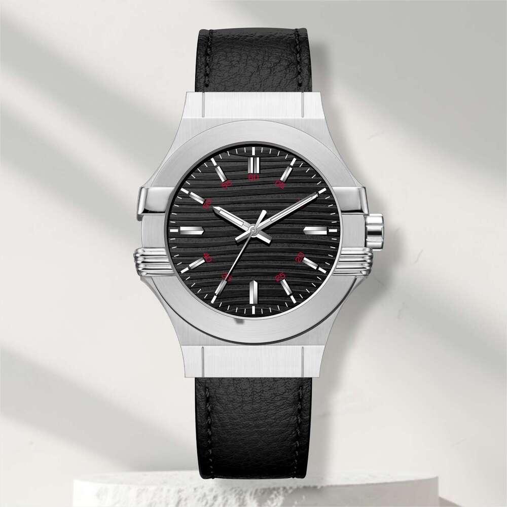 Men's quartz watch, genuine leather strap, waterproof, luminous, large dial