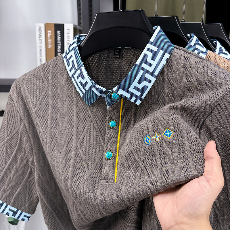 Men's Polos Men's Tees Polos Designer Clothes Knitted Short-Sleeve Polo Shirt Summer Men's Fashion Jacquard Turn-Down Collar T-Shirt Lo