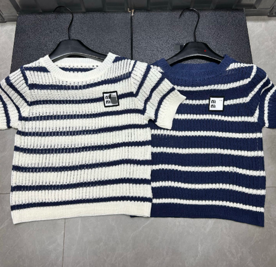 striped tshirt designer sweater women logo embroidered tee short-sleeve knit top High-quality streetwear