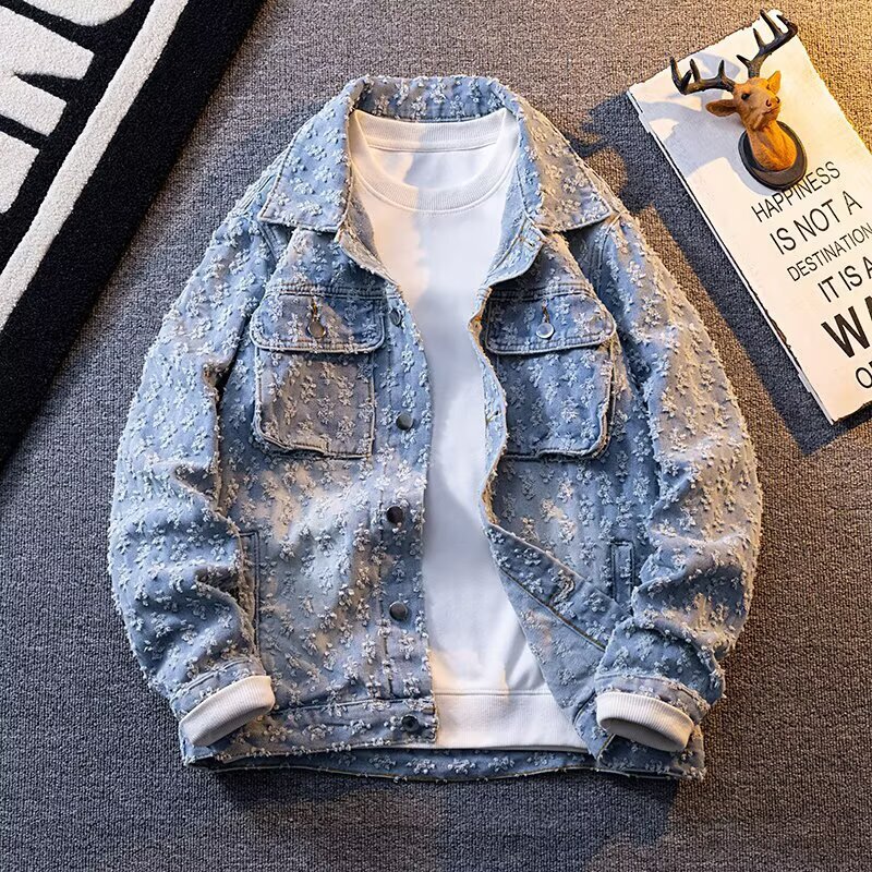 2026 Luxury Brand Designer Clothing 2025 Spring New Style Turn-Down Collar Washed Vintage Fashion Denim Jacket Men's Youth Slim Fit Handsome Casu