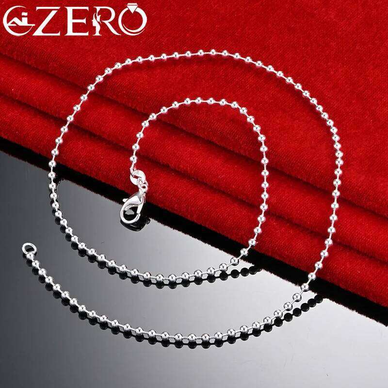 ALIZERO 925 Sterling Silver Classic 2mm Beads Chain Necklace for Men Women Fashion Party Charming Accessories Fine Jewelry Gift