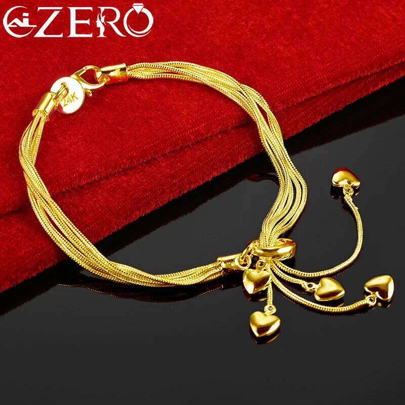 ALIZERO 18K Gold Bracelet 925 Sterling Silver Heart Snake Chain Bracelets For Women Wedding Party Fashion Jewelry Christmas Gift
