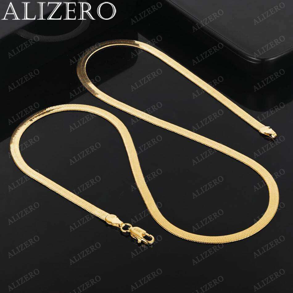 ALIZERO 18K Gold 4mm Flat Necklaces 18/20/22/24 Inches Women Men Fashion Hip Hop Blade Chain Fine Jewelry Wholesale