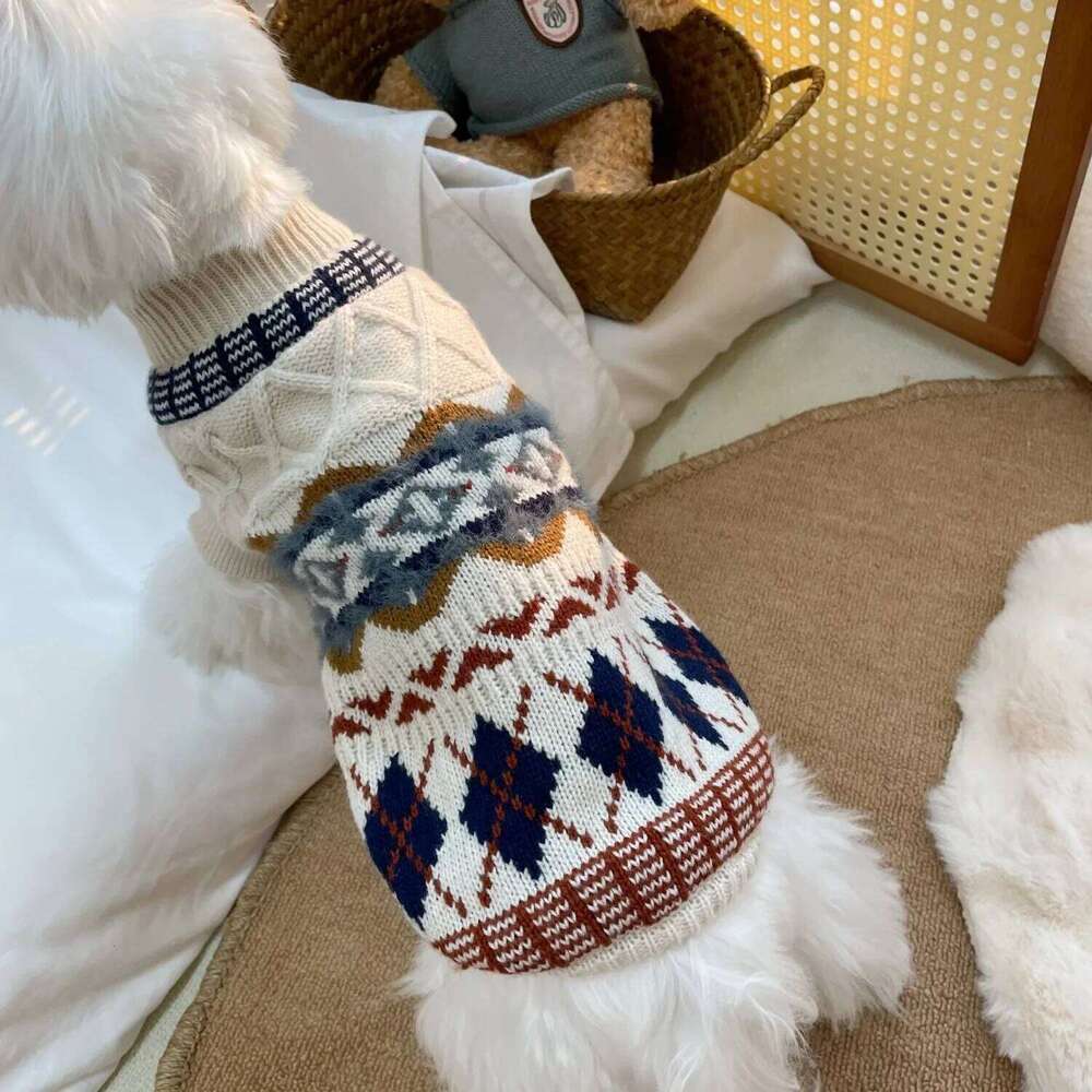 Autumn and Winter Clothing Pet Small Dogs Diamond Patterned Striped Knitted Sweaters Puppy Clothes 26H0107