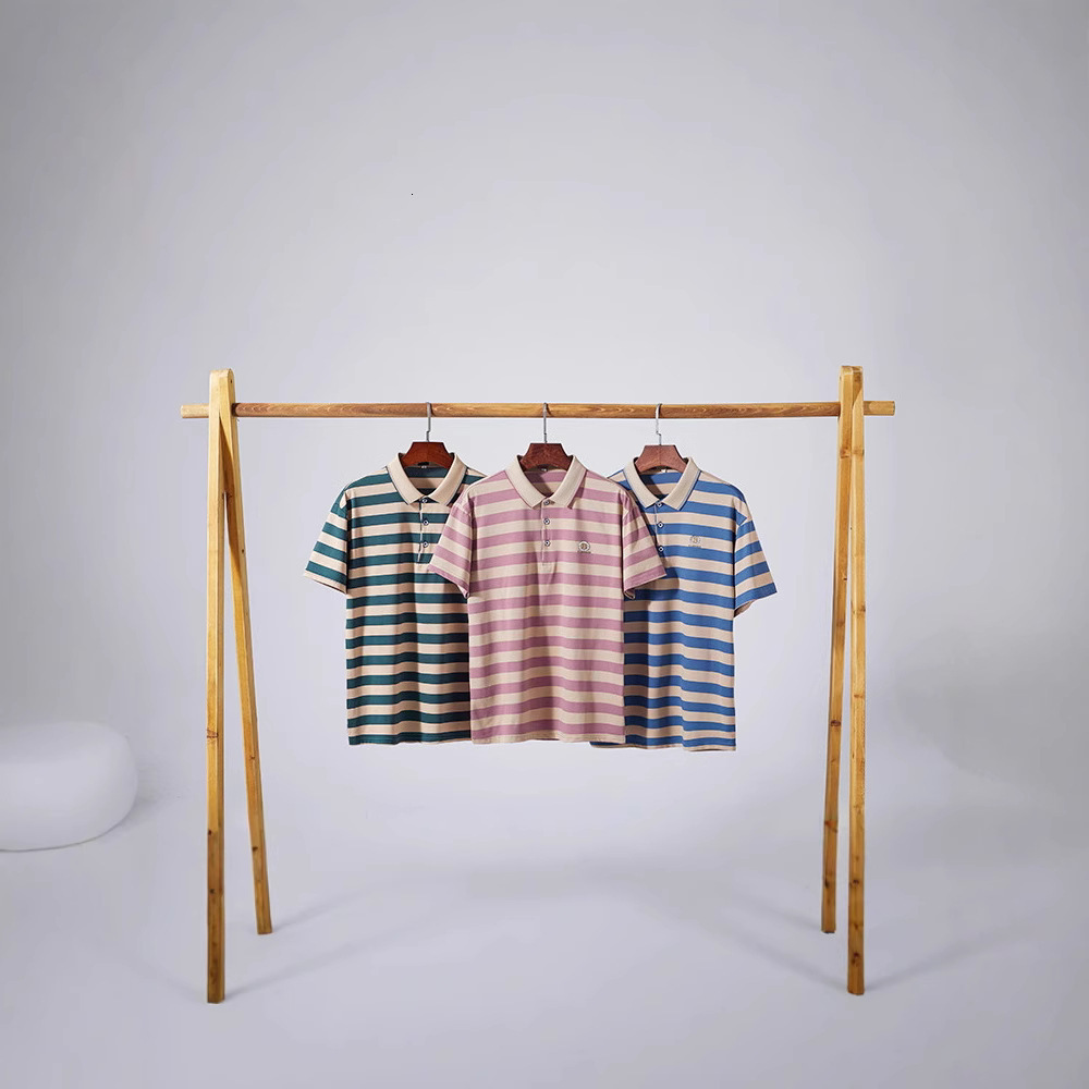 Designer Clothes Off-Site Summer New Men's Short Sleeve T-Shirt Turn-Down Collar Striped Luxury Brand Loose Half Sleeve Middle-Aged POLO Shirt Ho