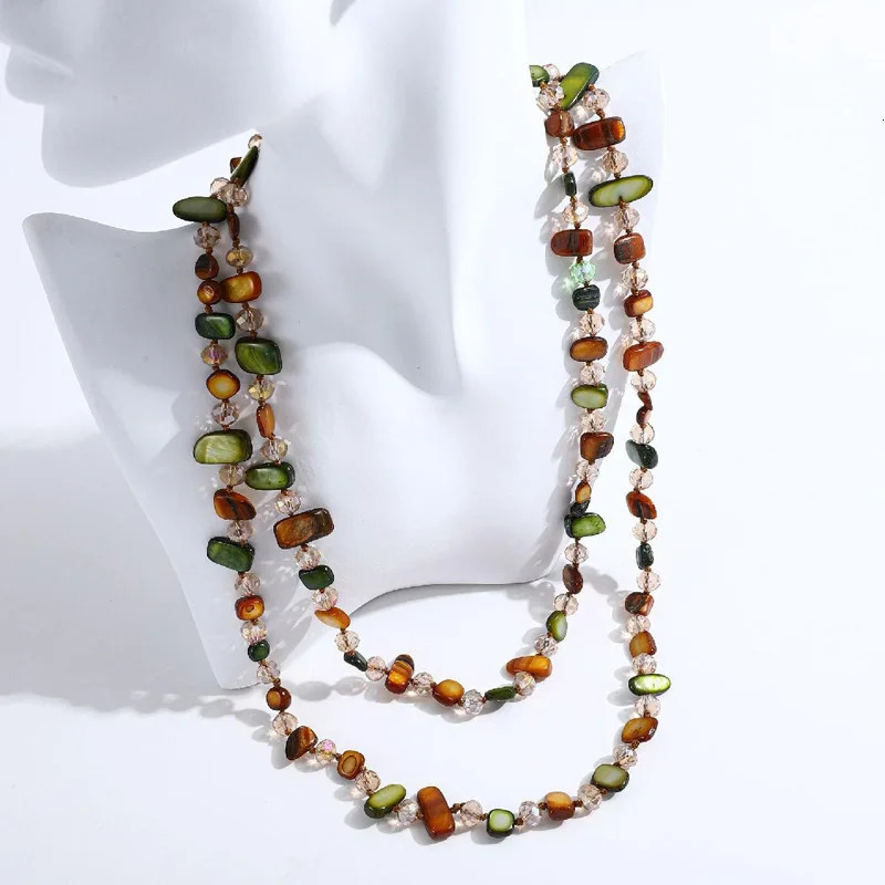Minar Bohemian Multicolor Irregular Natural Stone Shell Crystal Glass Beads Beaded Necklace for Women Long Strand Sweater Chain 260106