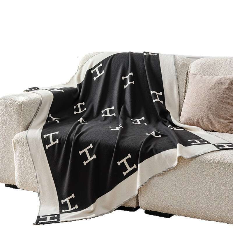 Woven single air conditioning sofa cover blanket with H letter aviation flight blanket