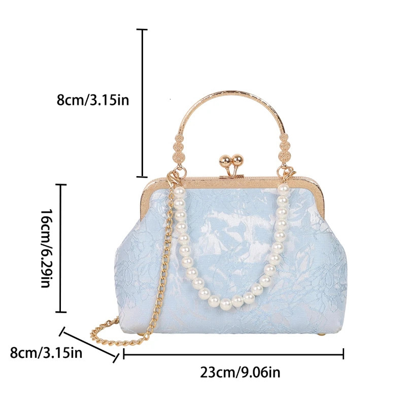 Vintage Classic Lace Bag pearl Evening Bags Wedding Shell Lock Women Shoulder Crossbody Chain Womens Handbags Purses 260104