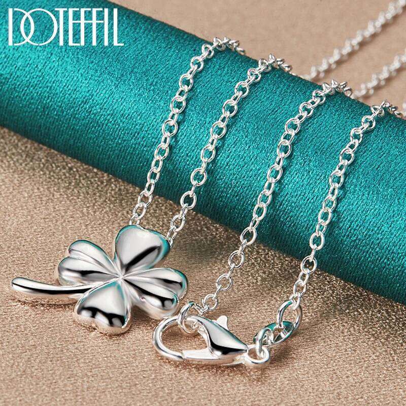 DOTEFFIL 925 Sterling Silver Clover Flower Pendant Necklace 18 Inch Chain For Women Wedding Engagement Fashion Charm Jewelry