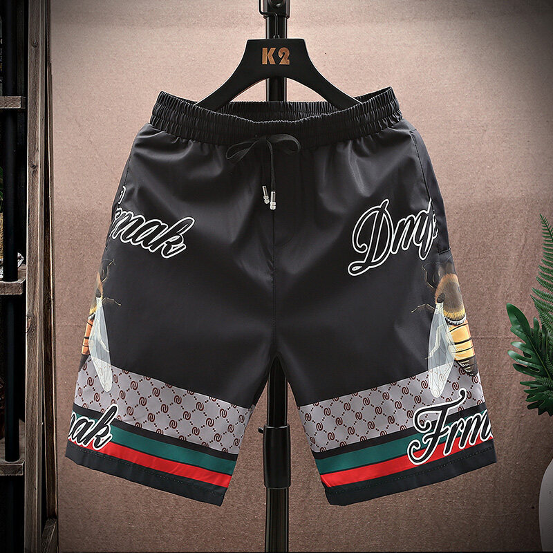 Luxury Designer Clothes New Summer Men's Ice Silk Casual Five-Point Printed Loose Beach Shorts Trendy Brand