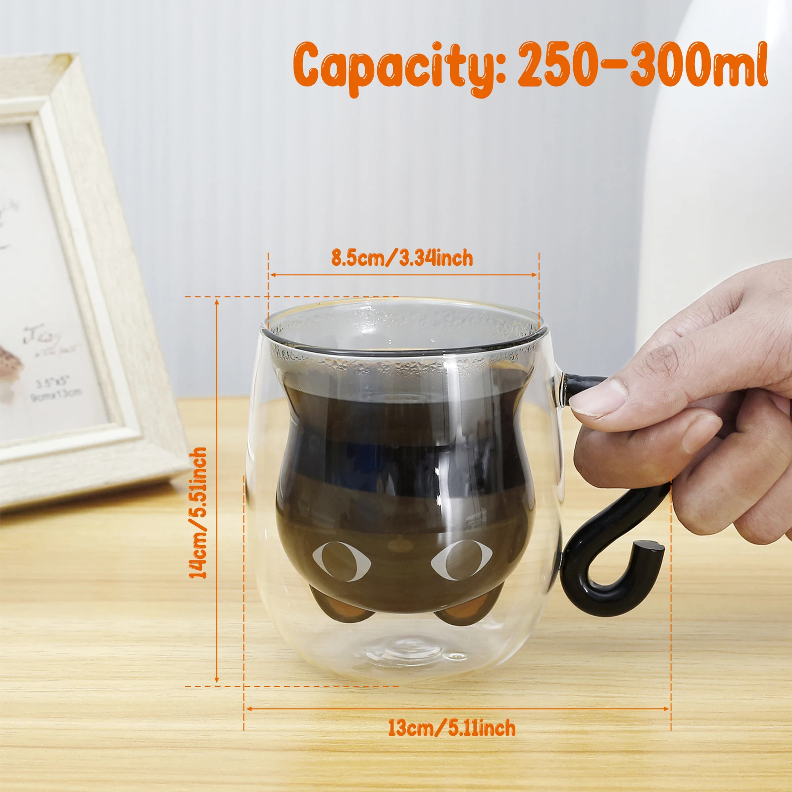 Transparent Double Walls Glass Mug Cute Coffee Cat Mug with Handle Animal Milk Glass Cute Birthday Christmas Gift 260106