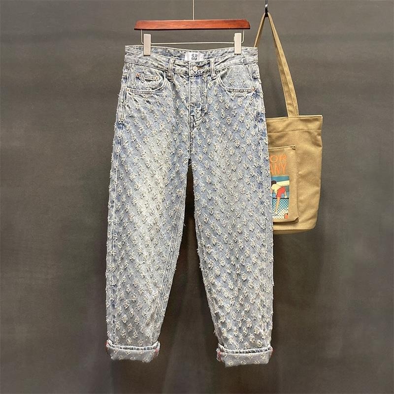 Luxury Brand Designer Clothes Men's Jeans Summer Trendy Brand Long Pants Small Ripped Jacquard Retro Wide-Leg Long Pants Men's Autumn Export