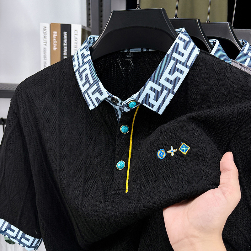 Men's Polos Men's Tees Polos Designer Clothes Knitted Short-Sleeve Polo Shirt Summer Men's Fashion Jacquard Turn-Down Collar T-Shirt Lo