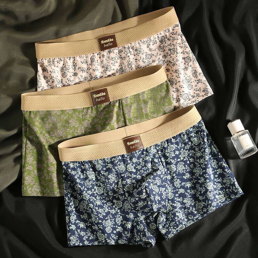 3PCS/Pack Romantic Rose Print Men's Panties Cotton Soft Comfortable Breathable Boxer Homme 3D Large Space Pouch Men Underwear C260107