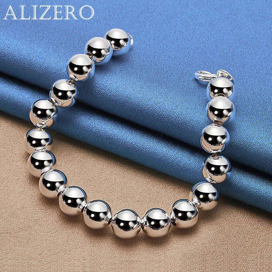 ALIZERO 925 Sterling Silver Smooth 10mm Beads Bracelet For Women Fashion Elegant Accessories Jewelry Christmas Gifts