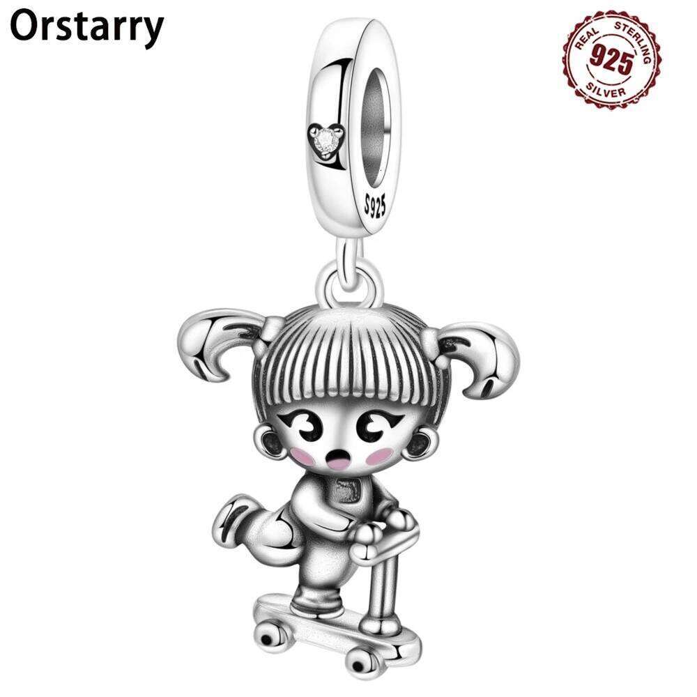 Orstarry 925 Sterling Silver Cartoon Character Girl Pendant Beads Original Pendants Bracelet Charm Jewelry Party DIY Trendy Gift