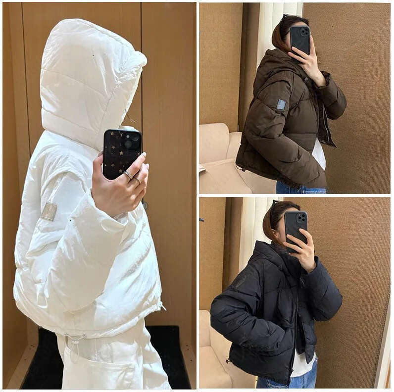 2026 alonessities set Women's puffer jacket Winter Thickened Warmth Loose-Fit Hooded Down alonessities set Jacket Waist-Defining Short-Length Stand-Up Collar