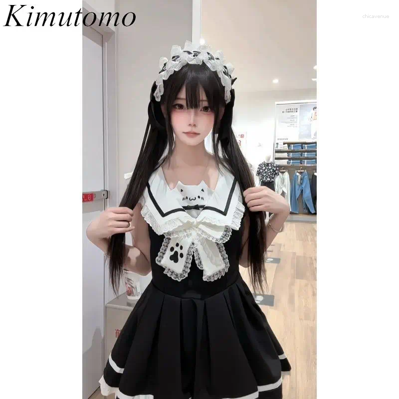 Casual Dresses Kimutomo Sweet Cute Waist Collection Lolita Contrast Splicing Lace Navy Collar Dress Fresh And Reduced Aging