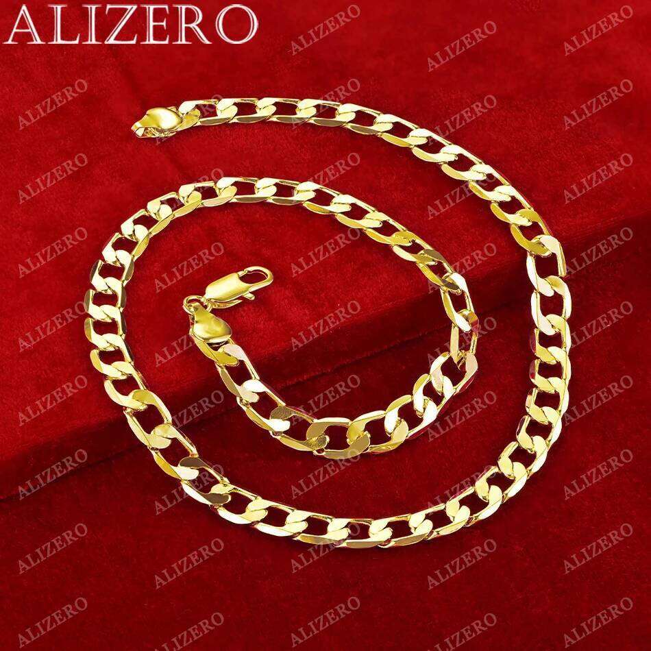 ALIZERO 18K Gold Necklace 16/18/20/22/24/26/28/30 Inch 12mm Flat Side Chain Necklaces For Men Women Fashion Fine Jewelry Gifts