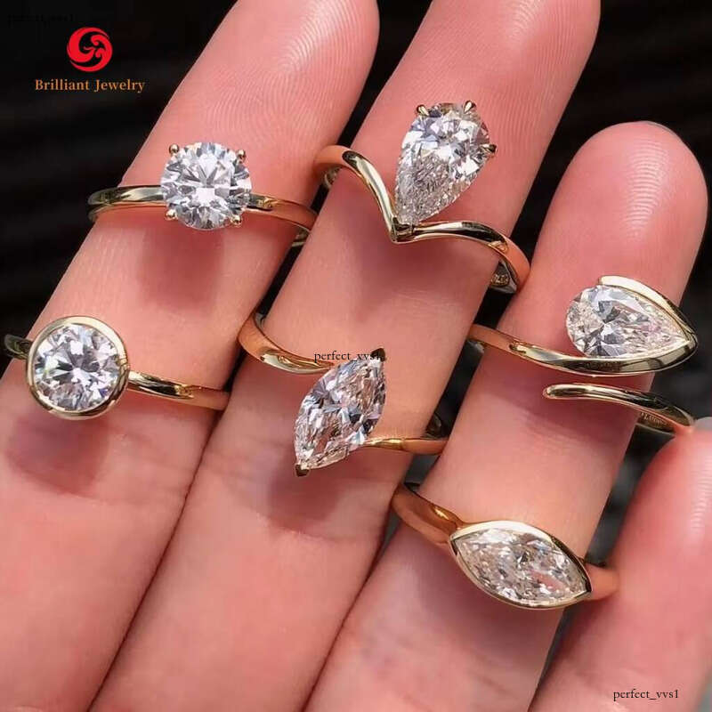 Custom Laboratory Engagement CVD HTHP Vvs Lab-Grown VVS Moissanite 18k Gold Marquise Men and Women Solitaire Ring