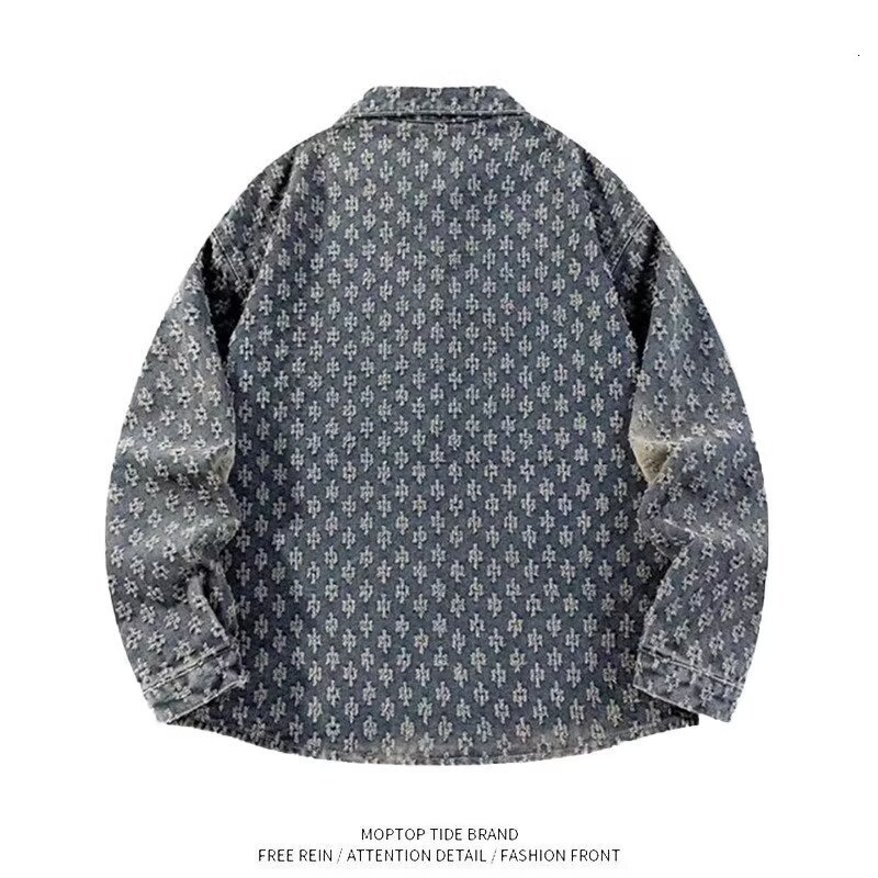 Luxury Brand Designer Clothes American Style Trendy Brand Spring And Autumn New Niche Design Washed Jacquard Denim Jacket Men's Trendy Couple Jac