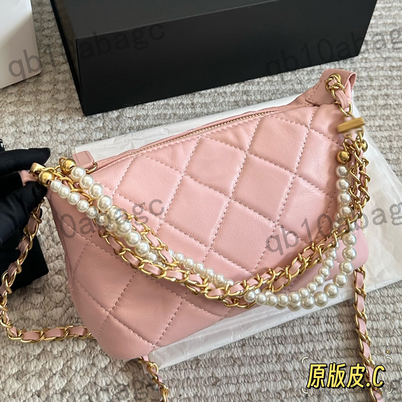 26c Classic Pearl Chain Evening Bag Designer Ladys Shoulder Bag Genuine Leather Checkered Pattern Gold Metal Matelasse Chain Luxury Handbag Crossbody Sacoche 20cm