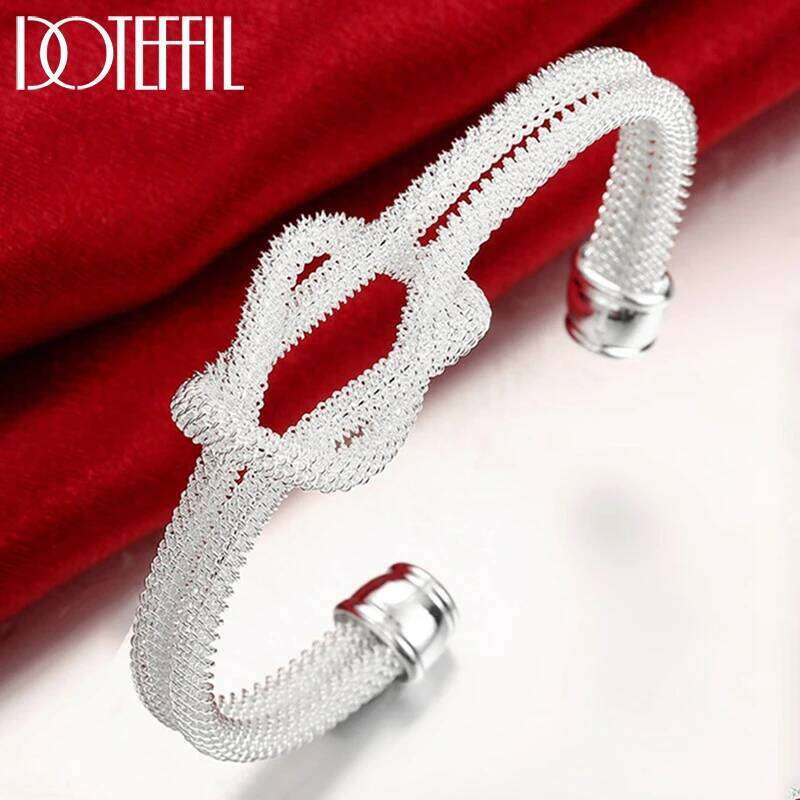 DOTEFFIL Interwoven Web Bangle Bracelet 925 Sterling Silver For Woman Wedding Engagement Fashion Charm Party Jewelry