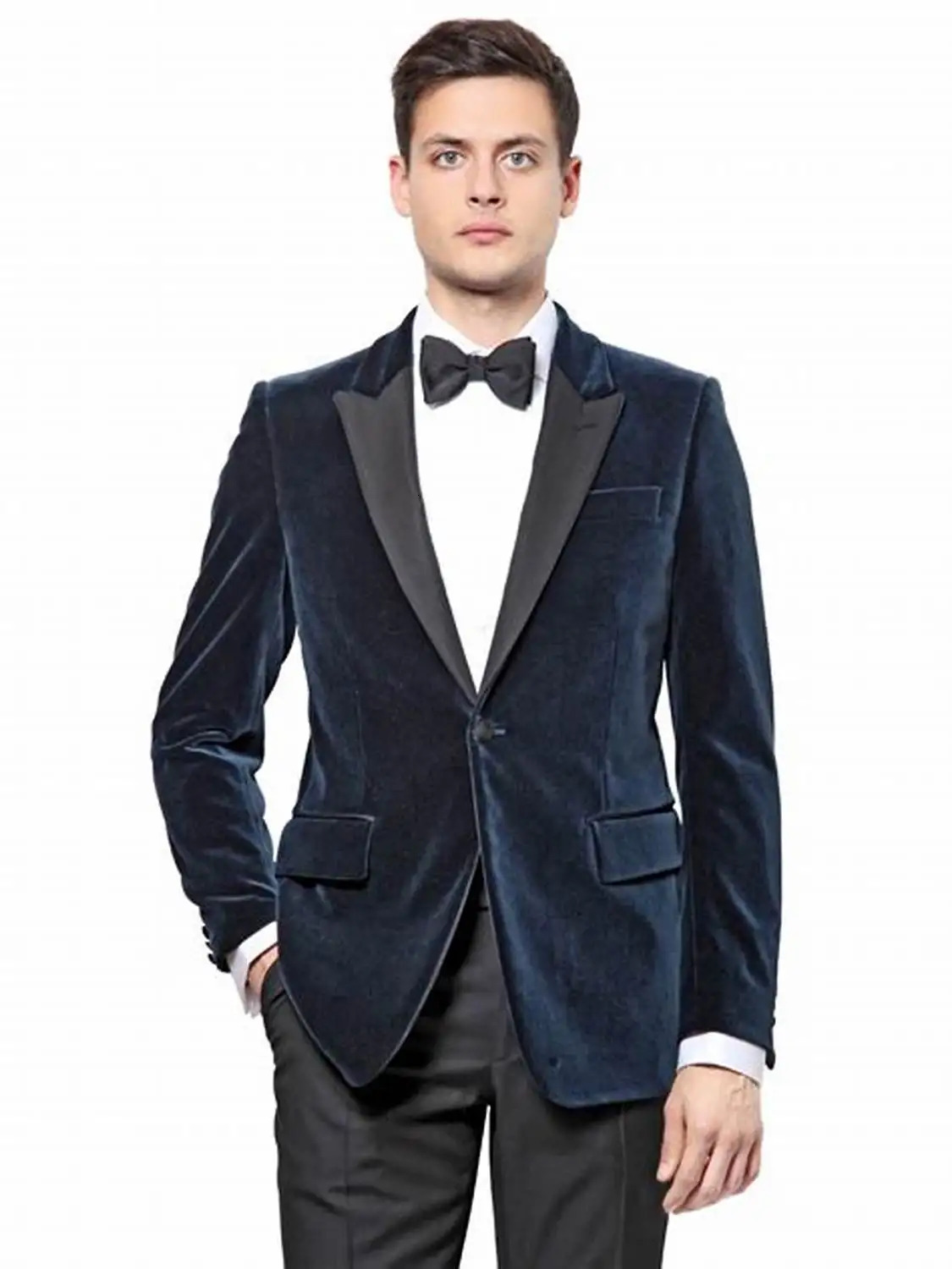 Latest Navy Blue Velvet Male Suits for Wedding 2 Piece Slim Fit Lapel Groom Tuxedos Costume Homme Mariage BlazerPants 260106