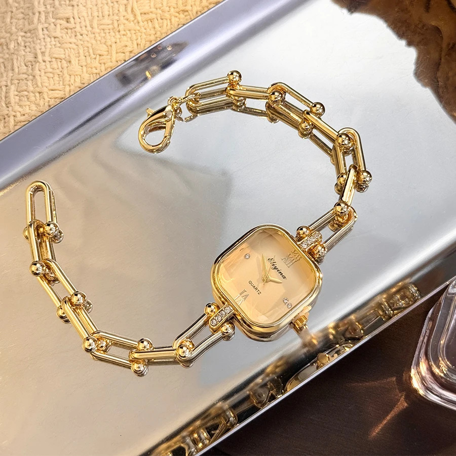 Minimalist Bracelet Watch Creative Square Multi-Faceted Glass Quartz Movement Chain Mid-century Small High-End Acces 260106