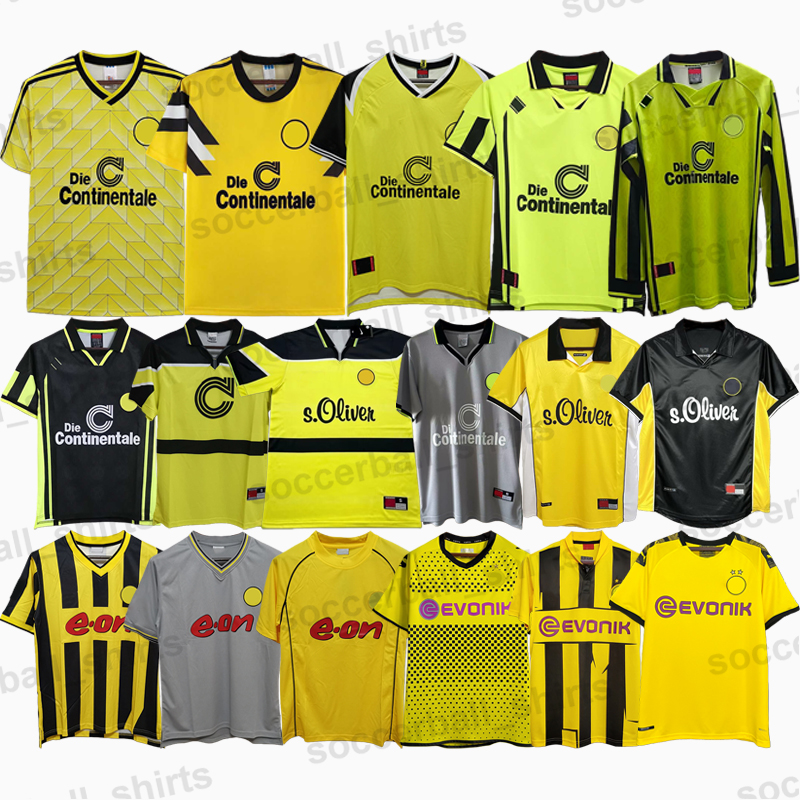Borussia Dortmundd Retro Football Soccer Jerseys Classic Football Shirts Tops Kits Vintage Men Kids SAMMER RIEDEL ZORC KHRIEDEL LEHMANN WORNS LAMBERT