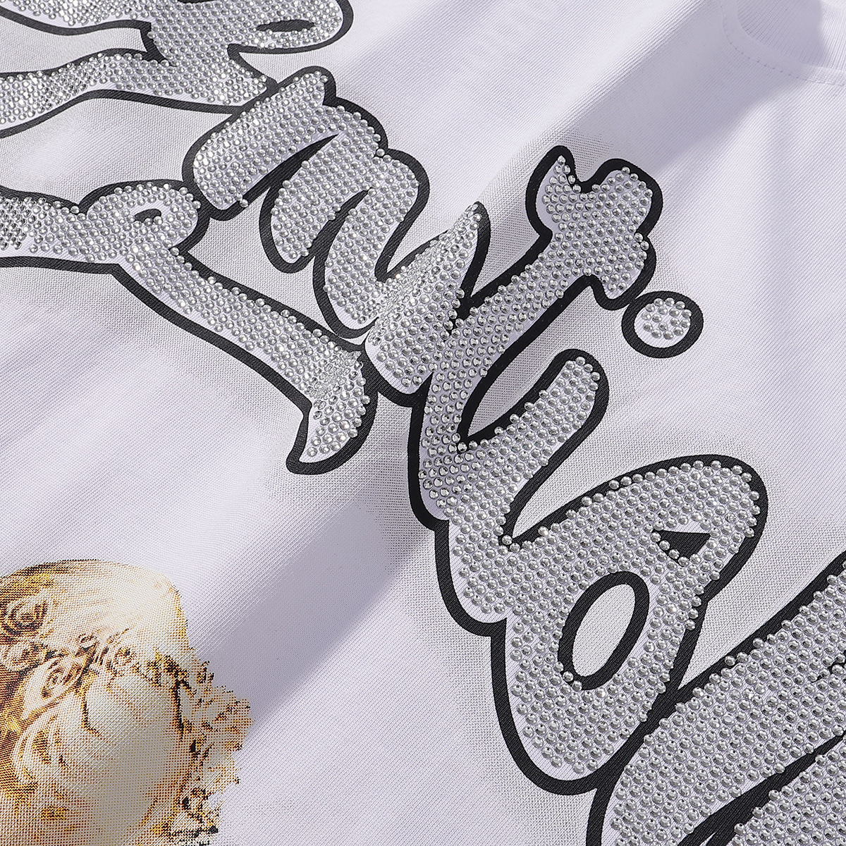 Men's T Shirts MIXED EMOTION T Shirt High Quality Little Angel Pattern Printed Rhinestone Short-sleeved Shirt Patchwork Men Women Hip-hop Ripped 