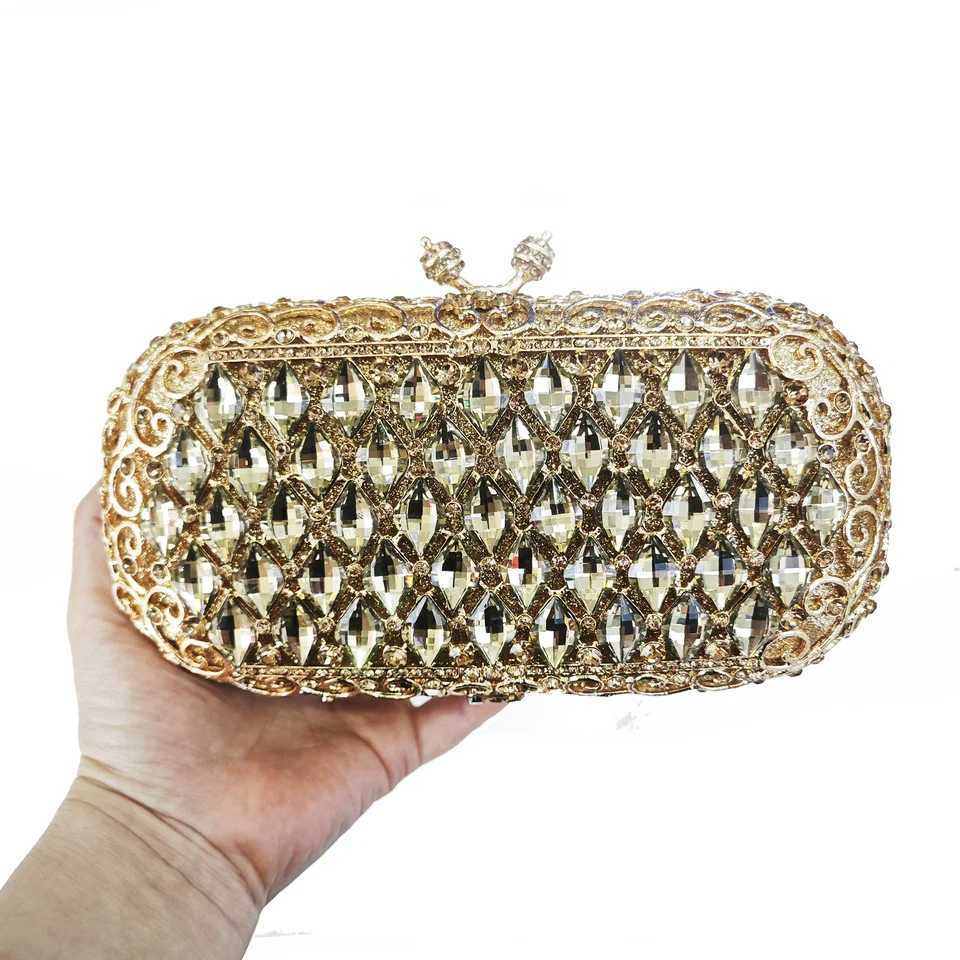 Gold Rhinestone Evening Bags Women Elegant Diamonds Handbag Luxury Designer Chian Bag Wedding Bridal Clutch Party Purses