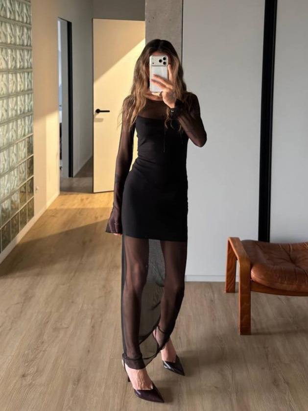 K0236 Elegant and Sensual See-Through Mesh Skirt for Women, Spring 2026 New Cross-Border Style, Double Layer Slim Fit