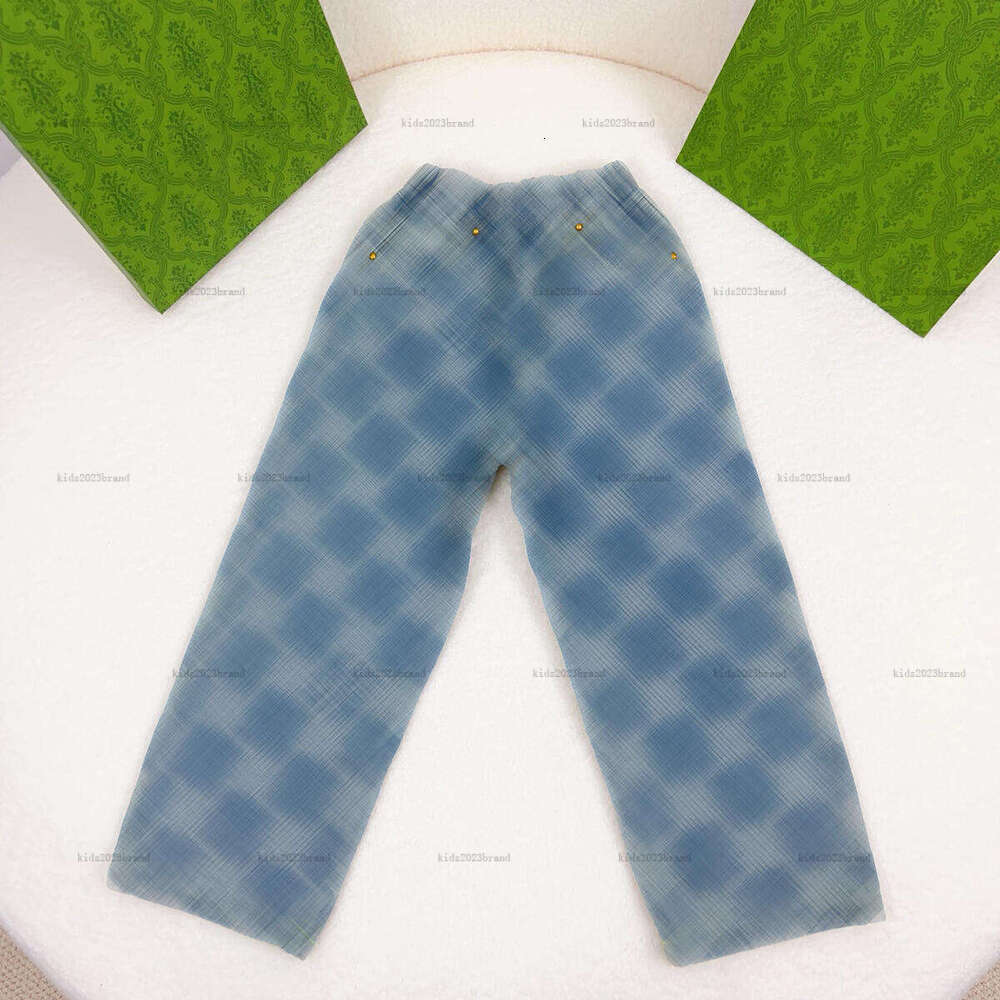 New baby jeans Grid design kids denim pants kids designer clothes Wash gradient child trousers A736X20N185