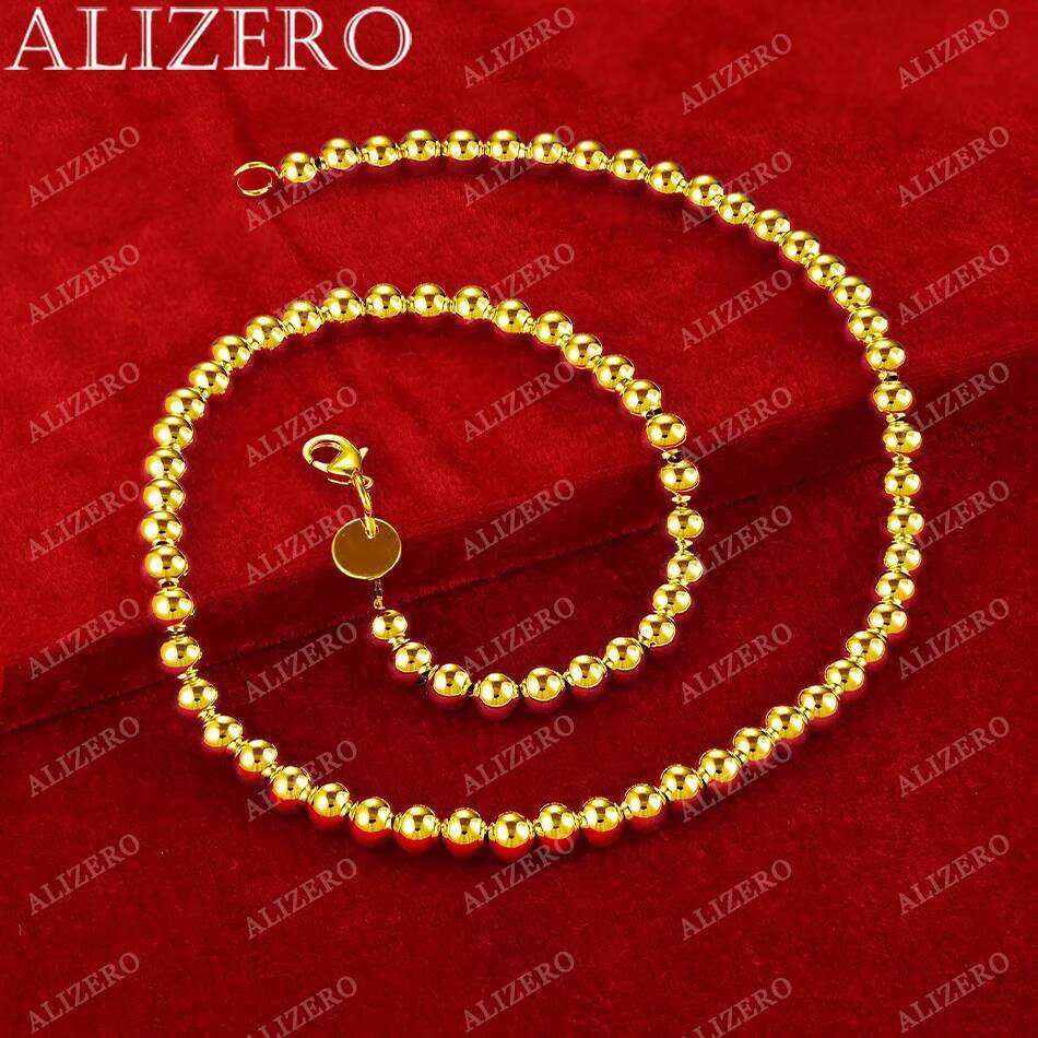 ALIZERO 18K Gold Smooth 6mm Beads Necklaces 18 Inches Women Man Fine Jewelry Wholesale Personality Trend Bead Chain Necklace