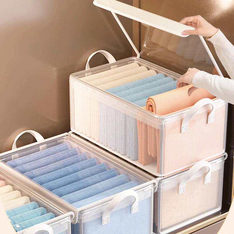 PVC Transparent Basket for Clothes Underwear Storage Stainless Steel Frame Wardrobe Organizer Waterproof Cloth Box