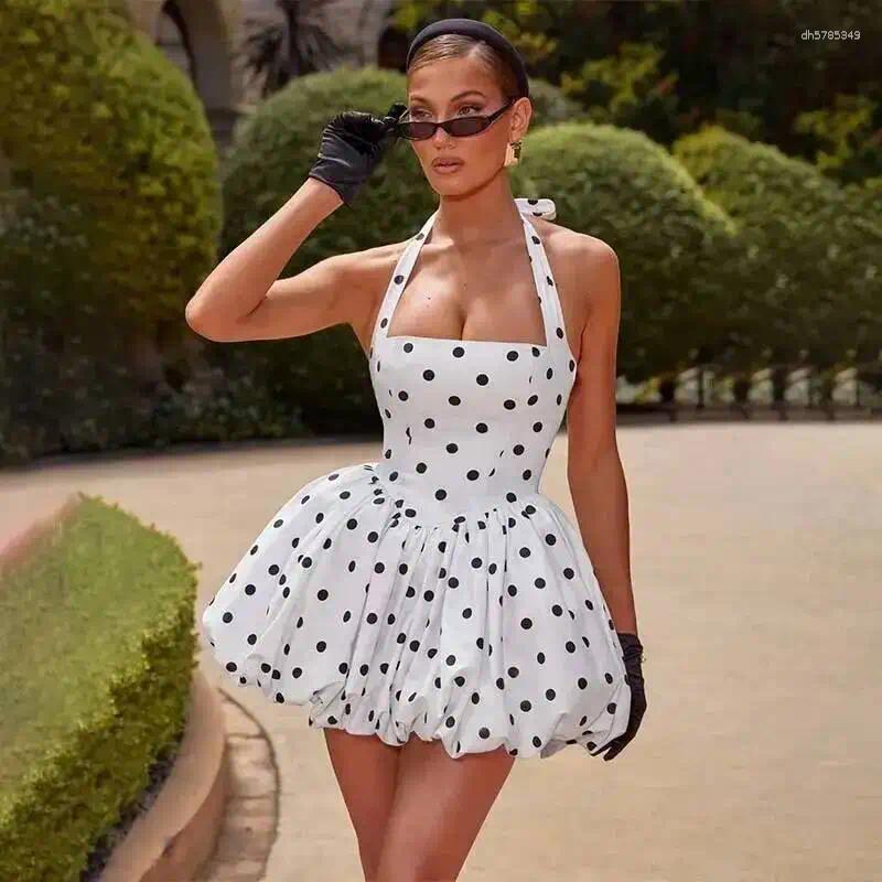 Casual Dresses Townlike Waist Wrap A-line Ball Gown Dress Women Halter Mini 2026 Spring Summer Nightclub Sexy Party