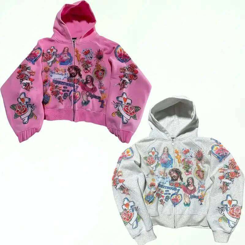 Y2K Jesus Print Hoodie Gothic Harajuku Jacket