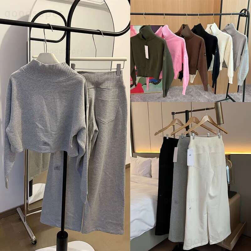 Yoga set Alonessities Sets Women Clothes Pant Jacket Sets Designer Knit Set Spring Thick Warm Wide leg Knit Sports Pants Alonessities Jacket Women Sweatpants Sets q9