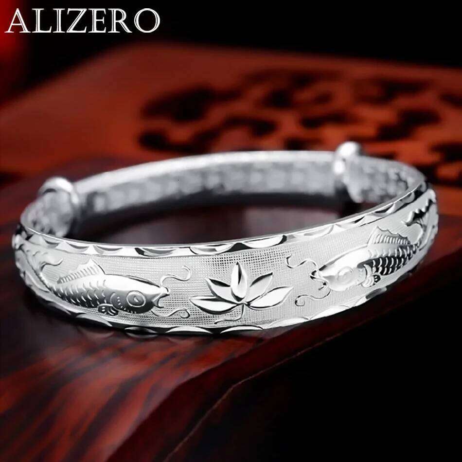 Luxury 925 Sterling Silver Pisces play lotus bracelets Bangles for women fashion party wedding designer jewelry Holiday gifts