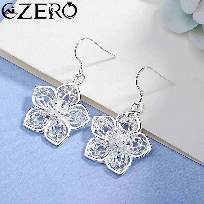 Hot High Quality Retro Pretty Flowers 925 Sterling Silver Earrings for women Fashion luxury party wedding Jewelry fine gifts